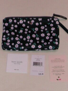 Kate Spade Navy Blue Floral Jae Fleur Toss Medium Double Zip Wristlet NWT